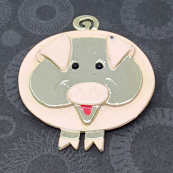 Vintage Brooch Pig Piggy Pink Happy Lapel Pin Silver Tone Marked Case Animal  2" - Picture 6 of 14